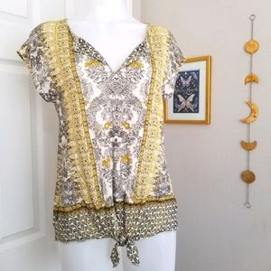 Lucky Brand Boho Print Tie Waist Top S NWT